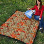 Vintage Orange Bohemian Floral Print Quilt