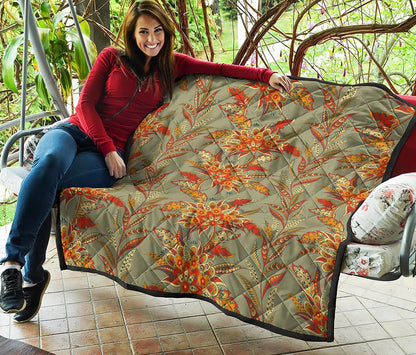 Vintage Orange Bohemian Floral Print Quilt