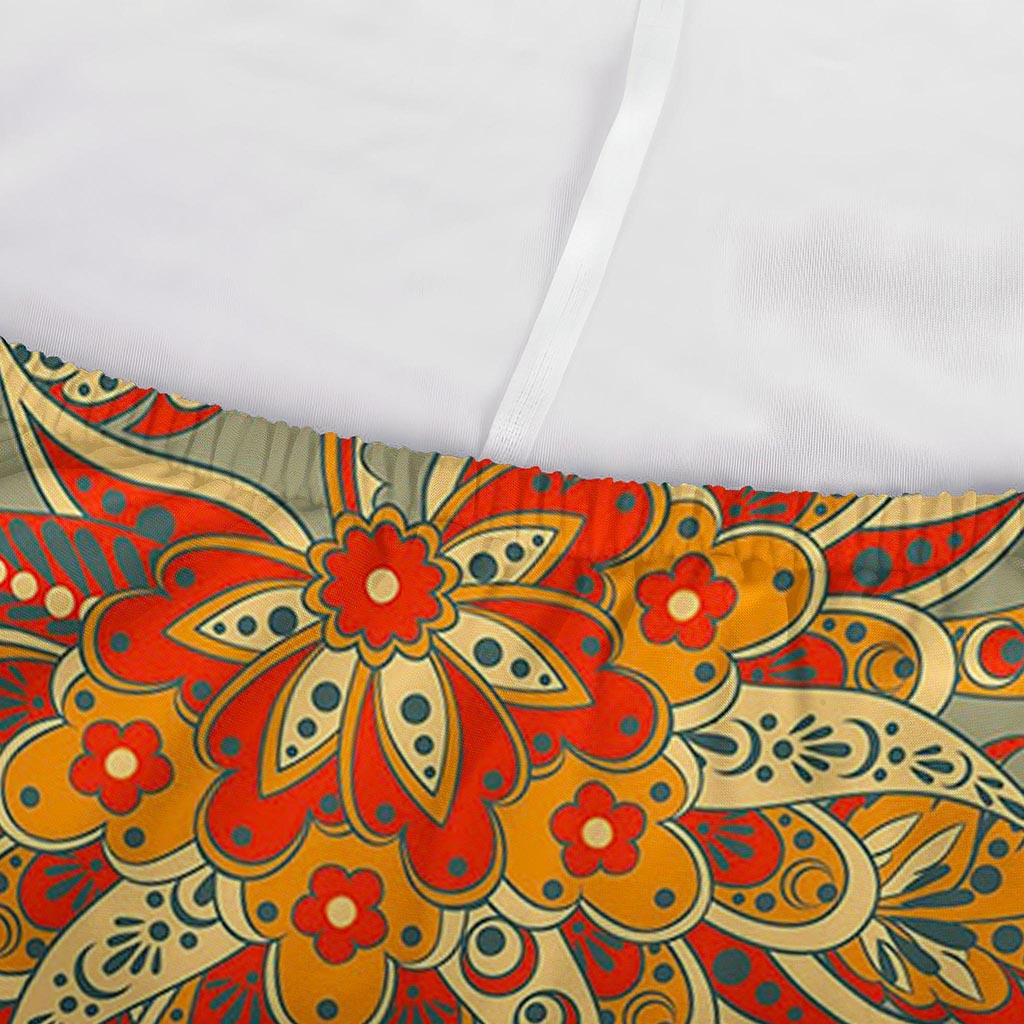 Vintage Orange Bohemian Floral Print Sofa Cover