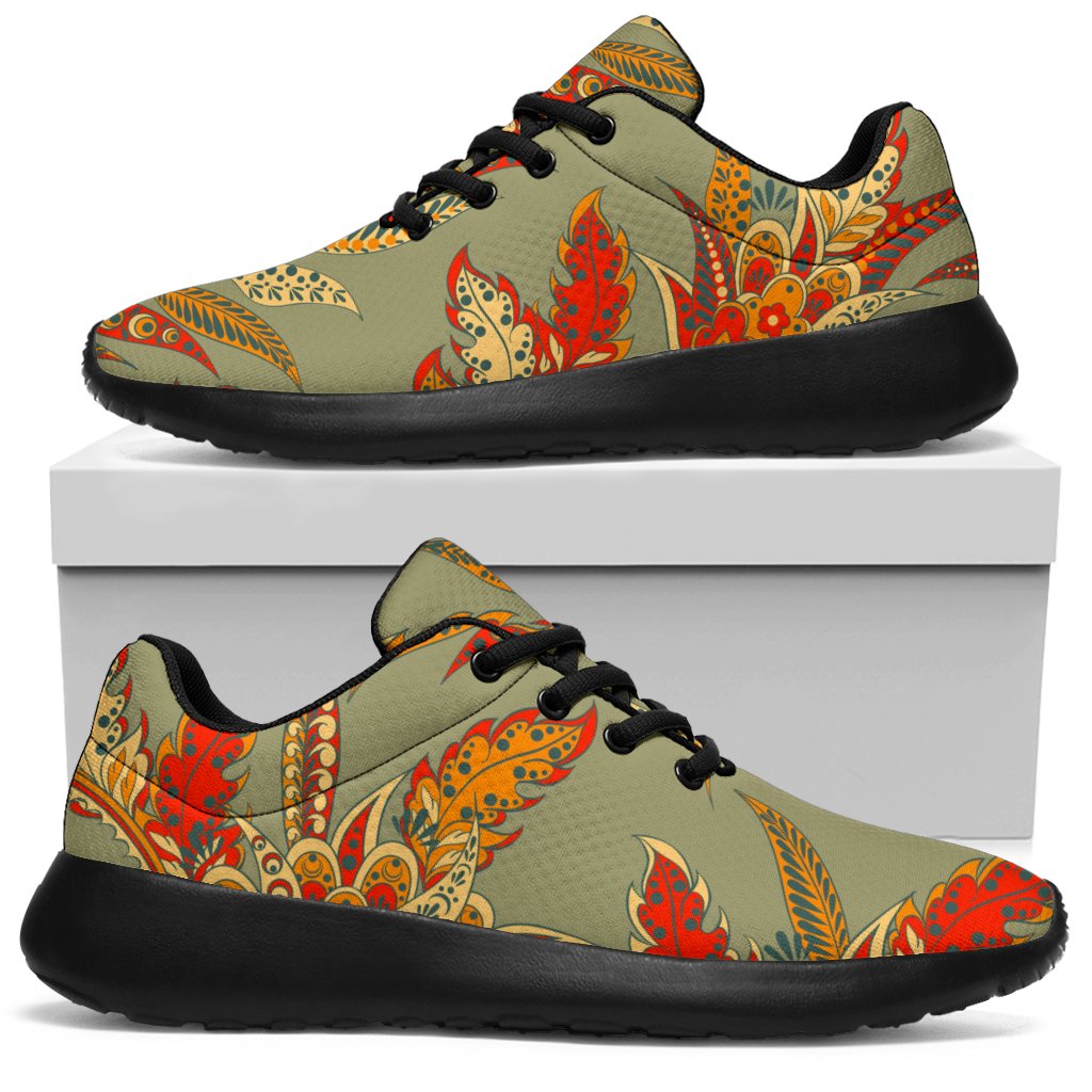 Vintage Orange Bohemian Floral Print Sport Shoes GearFrost
