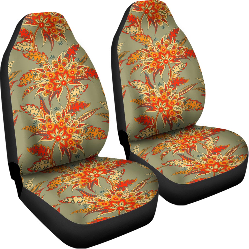 Vintage Orange Bohemian Floral Print Universal Fit Car Seat Covers