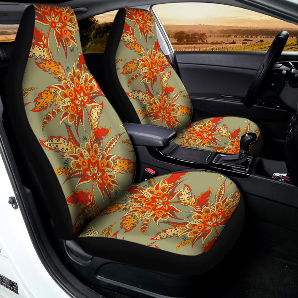 Vintage Orange Bohemian Floral Print Universal Fit Car Seat Covers