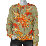 Vintage Orange Bohemian Floral Print Women's Crewneck Sweatshirt GearFrost
