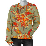 Vintage Orange Bohemian Floral Print Women's Crewneck Sweatshirt GearFrost