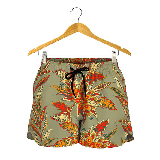 Vintage Orange Bohemian Floral Print Women's Shorts