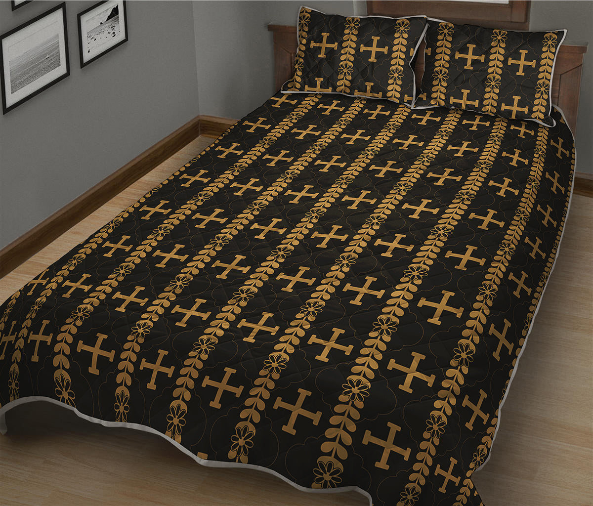 Vintage Orthodox Pattern Print Quilt Bed Set