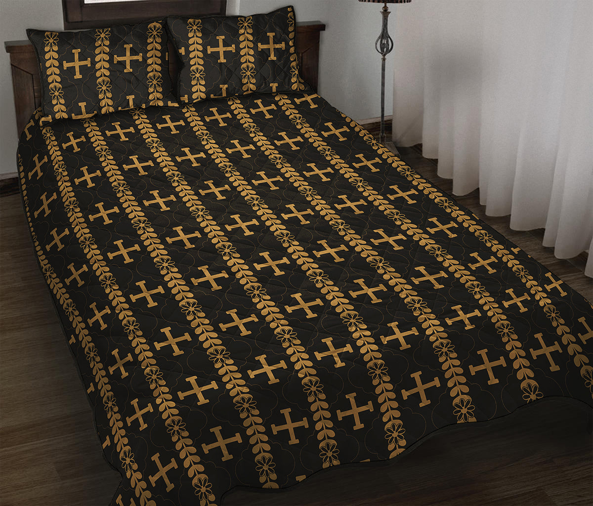 Vintage Orthodox Pattern Print Quilt Bed Set