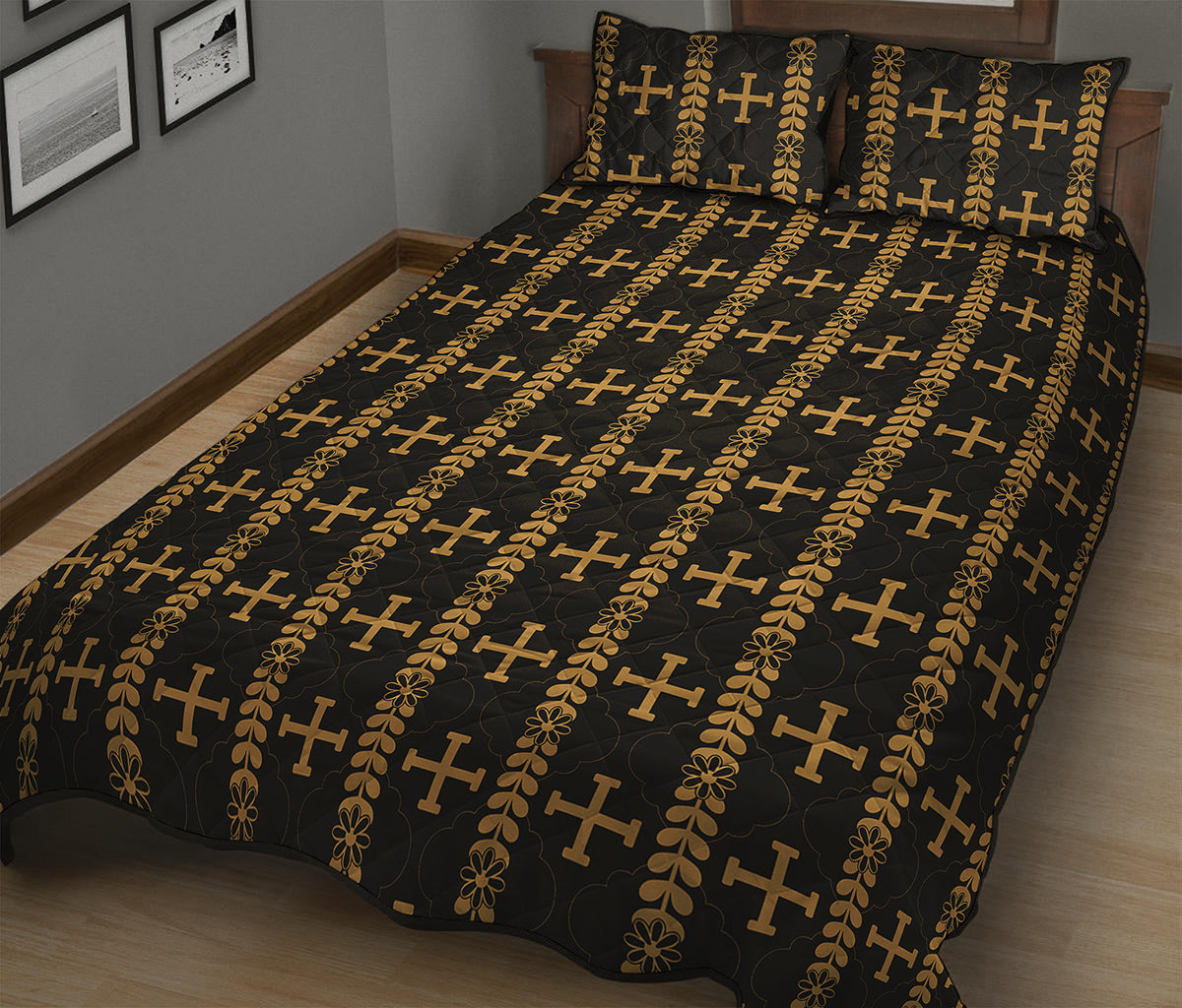 Vintage Orthodox Pattern Print Quilt Bed Set