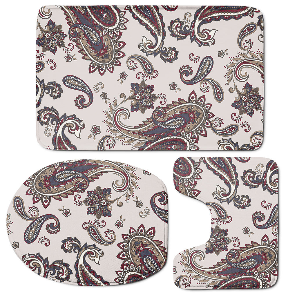 Vintage Paisley Pattern Print 3 Piece Bath Mat Set