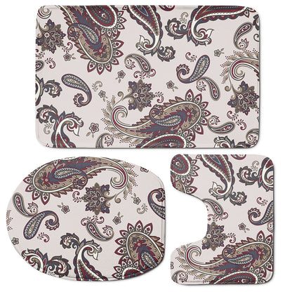 Vintage Paisley Pattern Print 3 Piece Bath Mat Set
