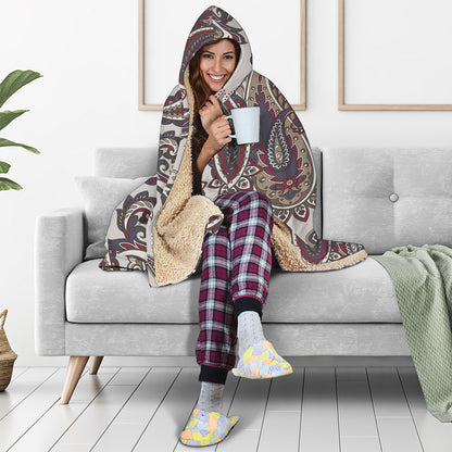 Vintage Paisley Pattern Print Hooded Blanket