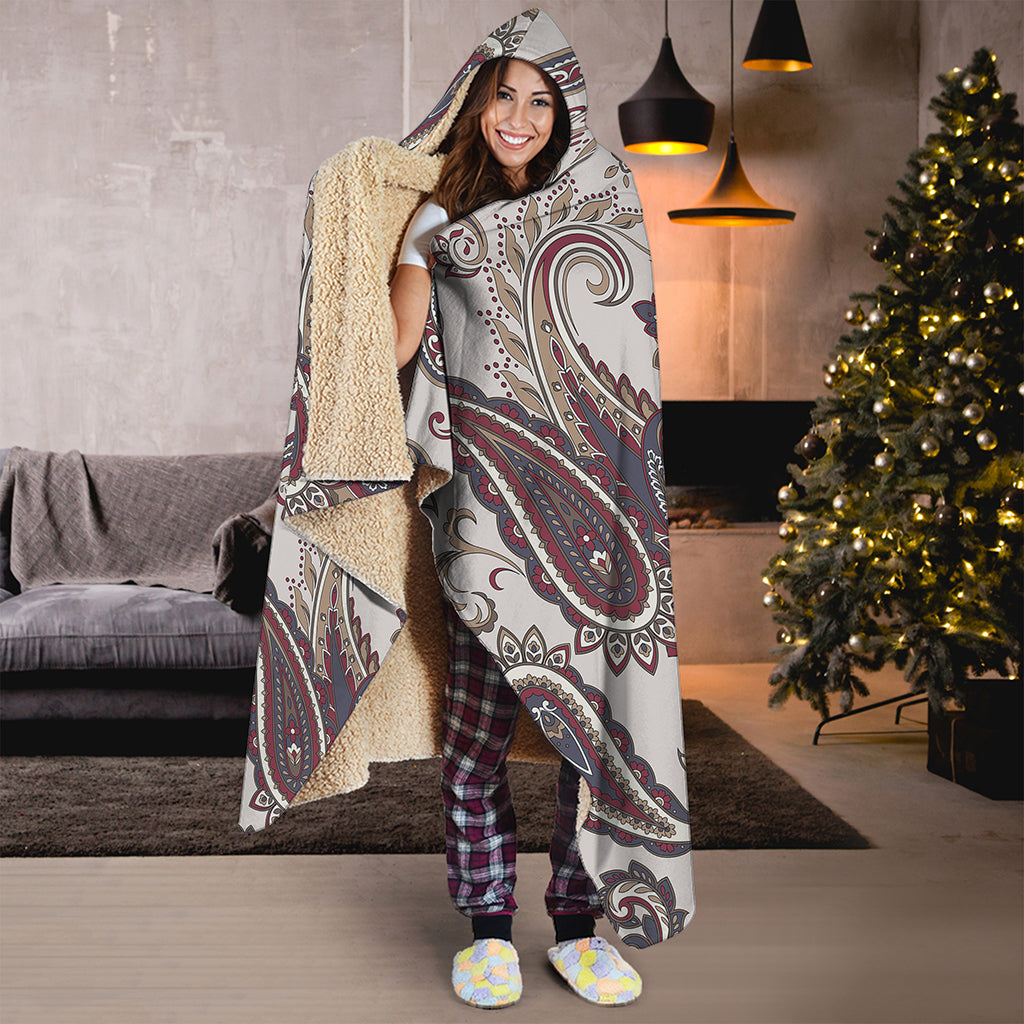 Vintage Paisley Pattern Print Hooded Blanket