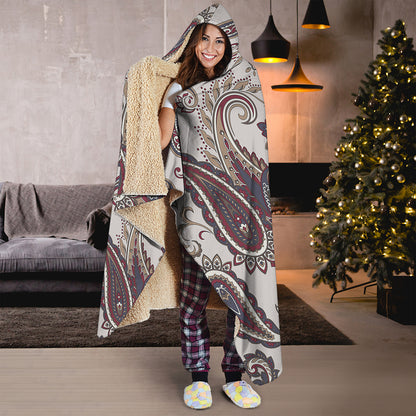 Vintage Paisley Pattern Print Hooded Blanket
