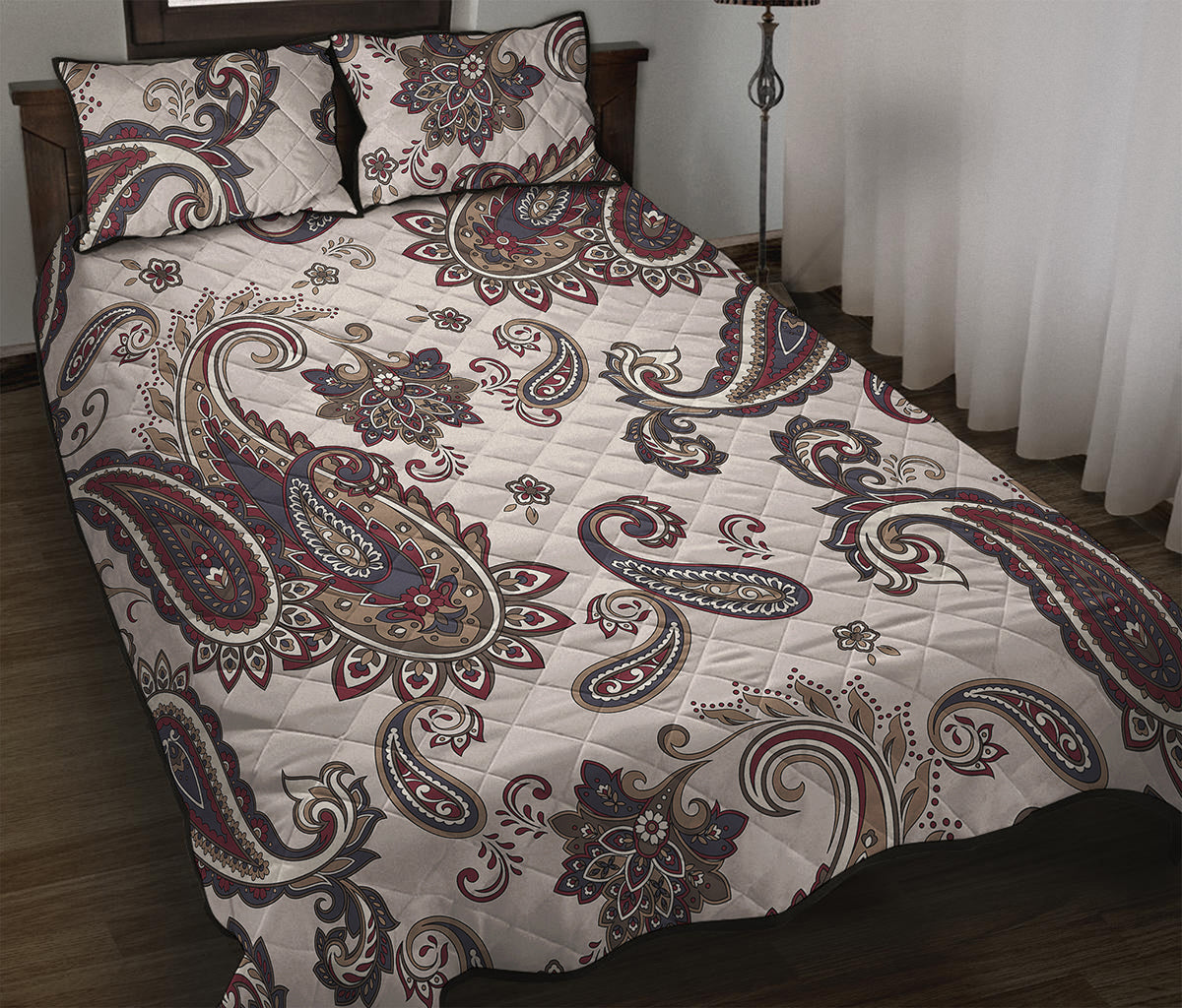 Vintage Paisley Pattern Print Quilt Bed Set