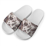 Vintage Paisley Pattern Print White Slide Sandals