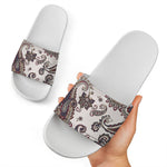 Vintage Paisley Pattern Print White Slide Sandals
