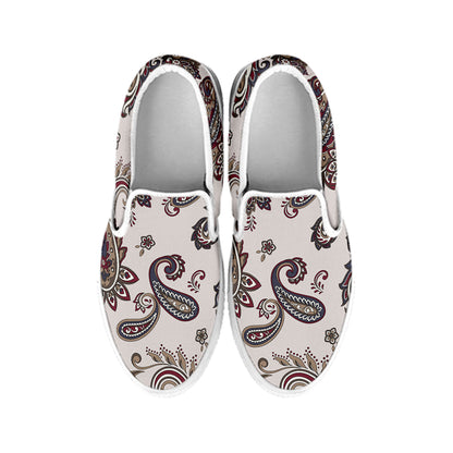 Vintage Paisley Pattern Print White Slip On Shoes