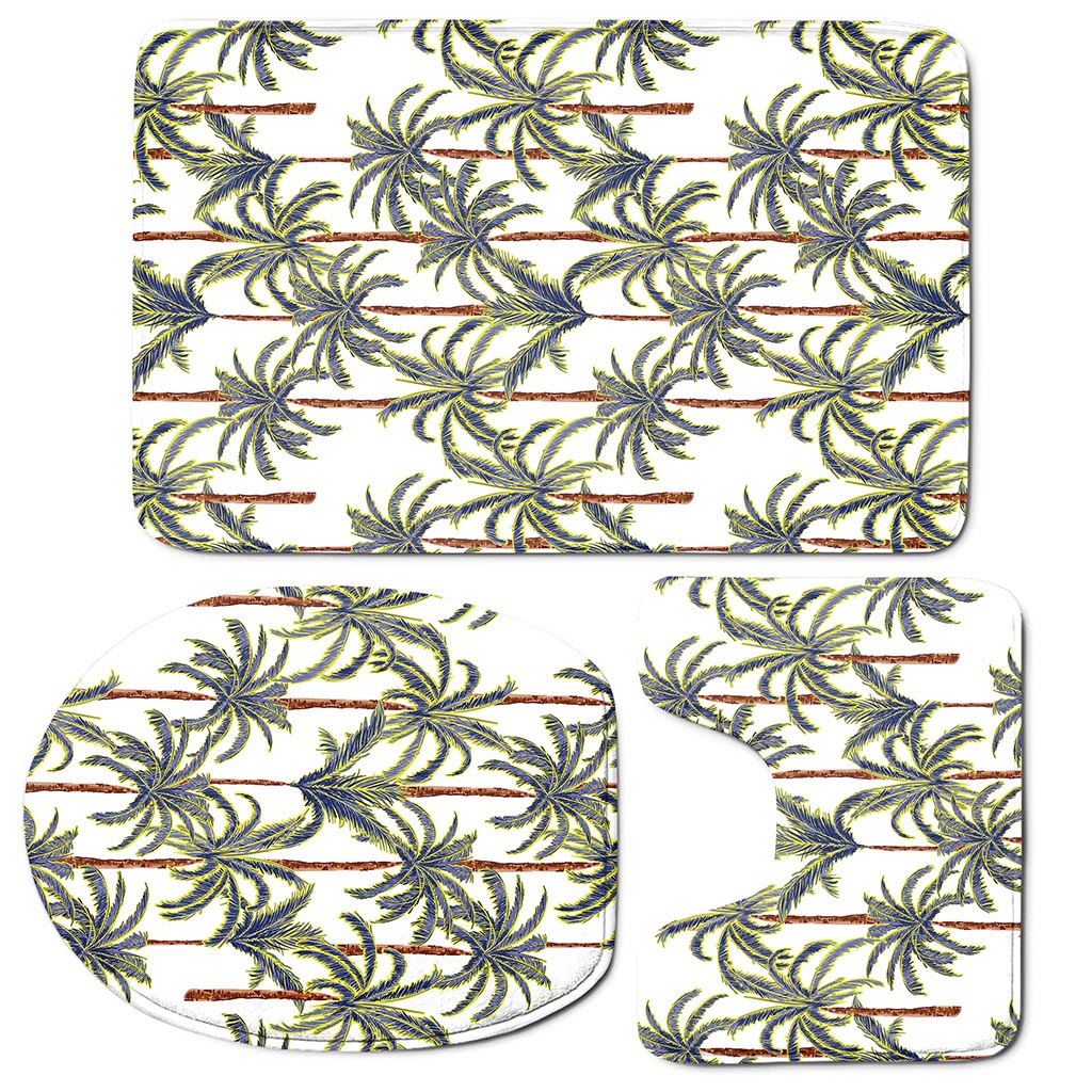 Vintage Palm Tree Beach Pattern Print 3 Piece Bath Mat Set