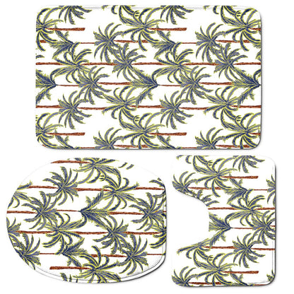 Vintage Palm Tree Beach Pattern Print 3 Piece Bath Mat Set
