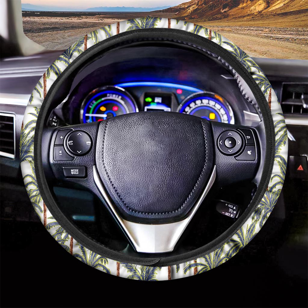 Vintage Palm Tree Beach Pattern Print Car Steering Wheel Cover