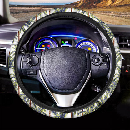 Vintage Palm Tree Beach Pattern Print Car Steering Wheel Cover