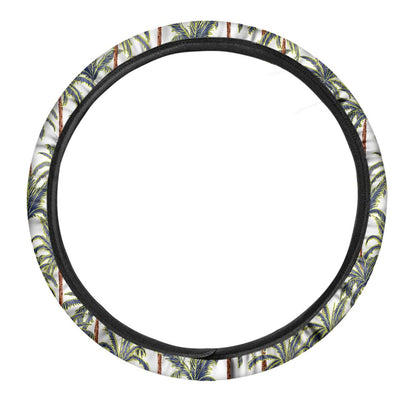 Vintage Palm Tree Beach Pattern Print Car Steering Wheel Cover