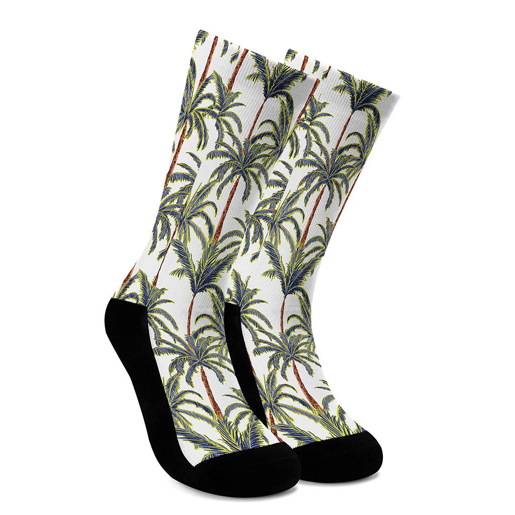 Vintage Palm Tree Beach Pattern Print Crew Socks