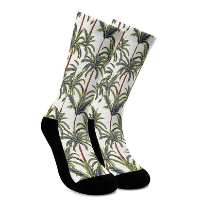 Vintage Palm Tree Beach Pattern Print Crew Socks
