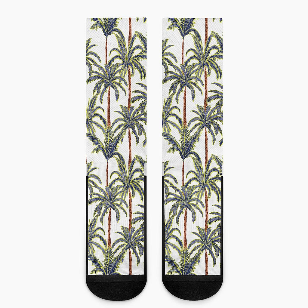 Vintage Palm Tree Beach Pattern Print Crew Socks