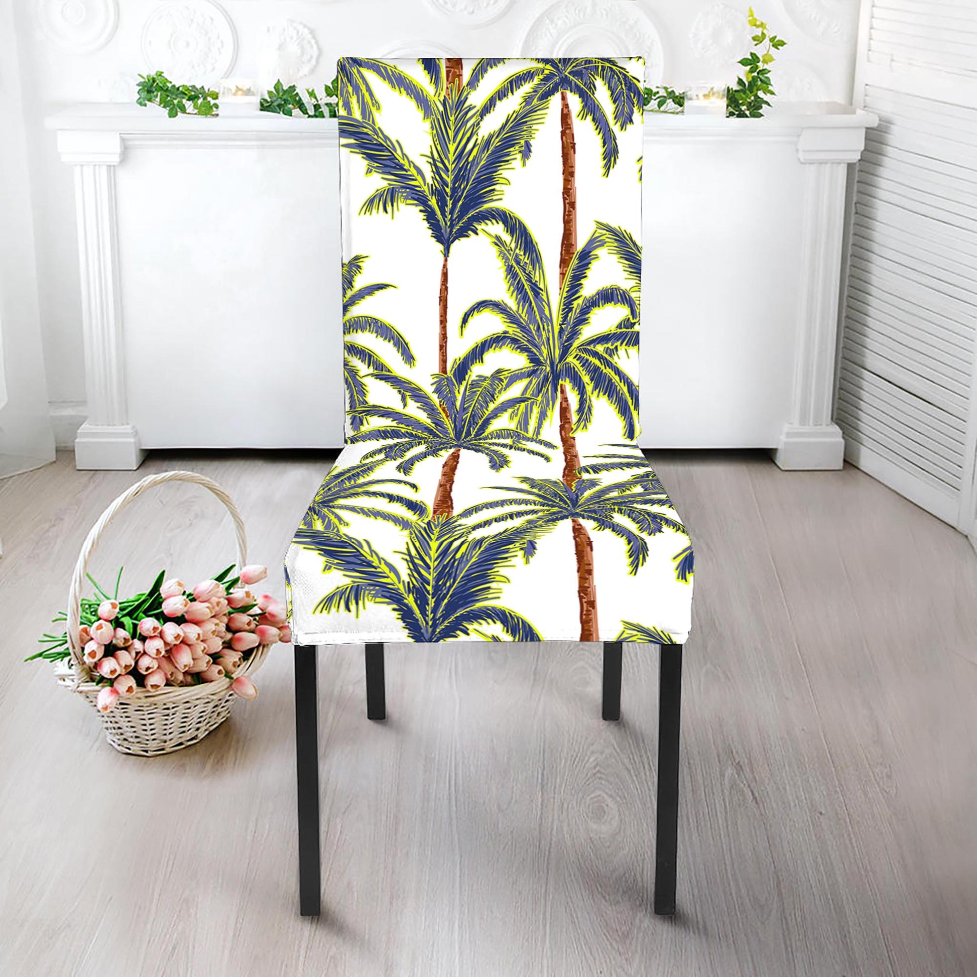 Vintage Palm Tree Beach Pattern Print Dining Chair Slipcover