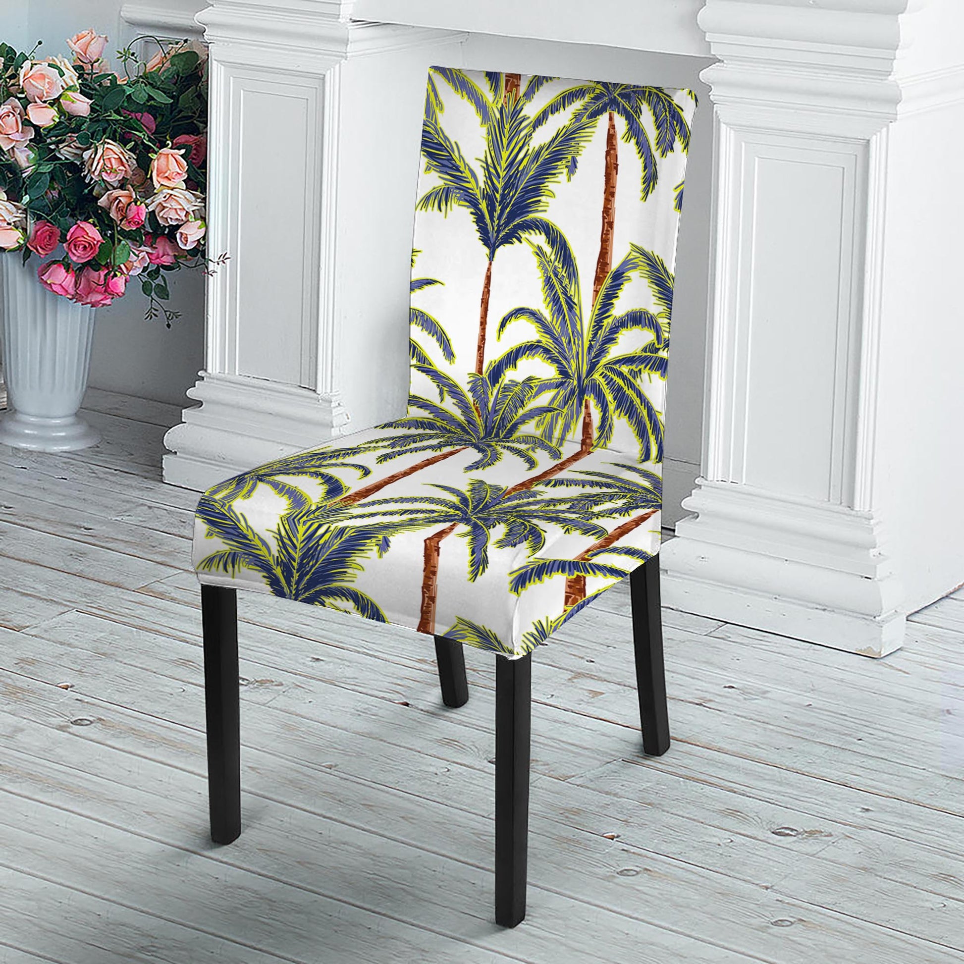 Vintage Palm Tree Beach Pattern Print Dining Chair Slipcover
