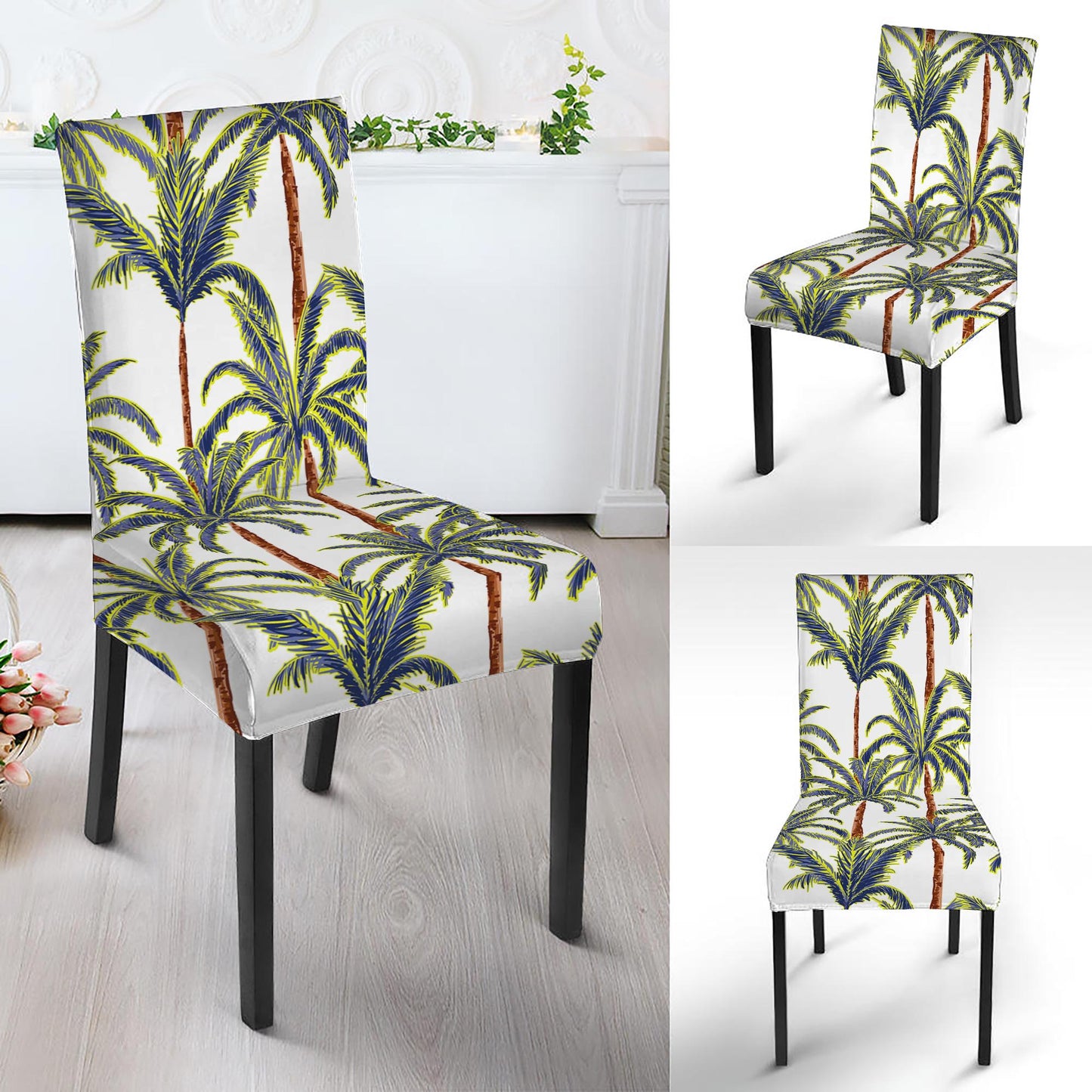 Vintage Palm Tree Beach Pattern Print Dining Chair Slipcover