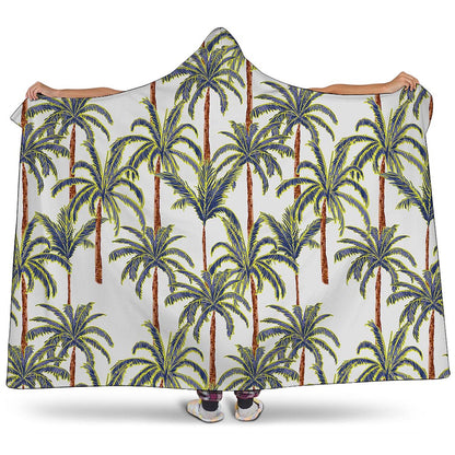 Vintage Palm Tree Beach Pattern Print Hooded Blanket