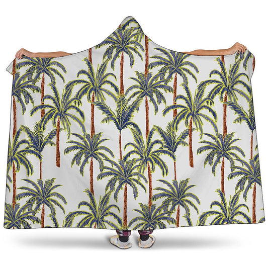Vintage Palm Tree Beach Pattern Print Hooded Blanket