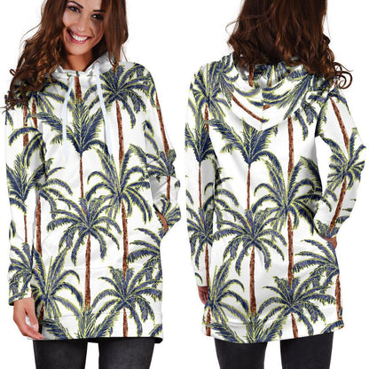 Vintage Palm Tree Beach Pattern Print Hoodie Dress GearFrost