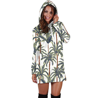 Vintage Palm Tree Beach Pattern Print Hoodie Dress GearFrost