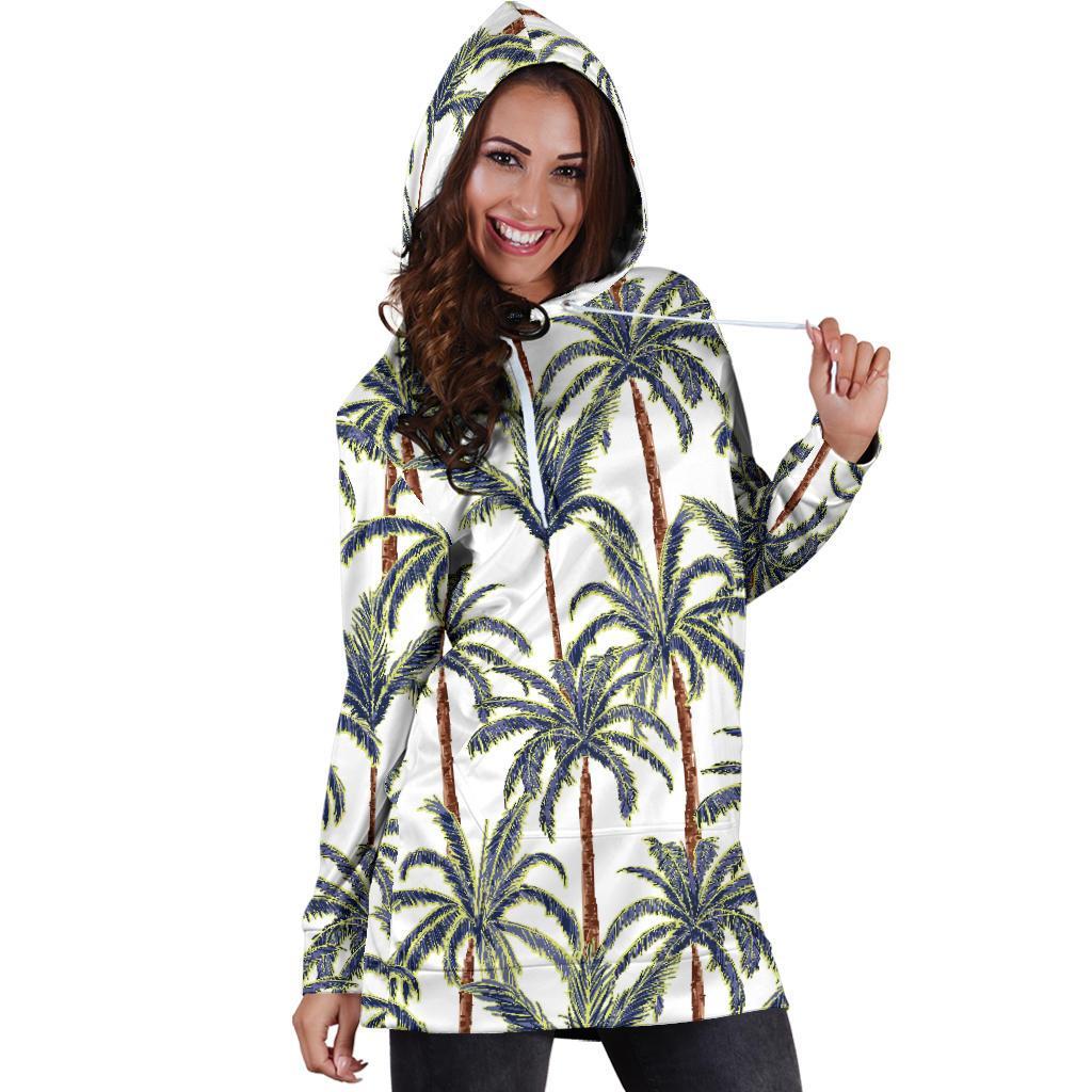Vintage Palm Tree Beach Pattern Print Hoodie Dress GearFrost