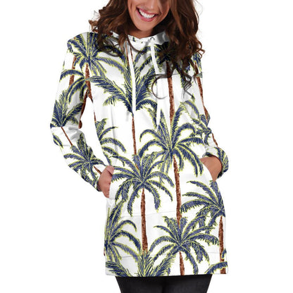 Vintage Palm Tree Beach Pattern Print Hoodie Dress GearFrost