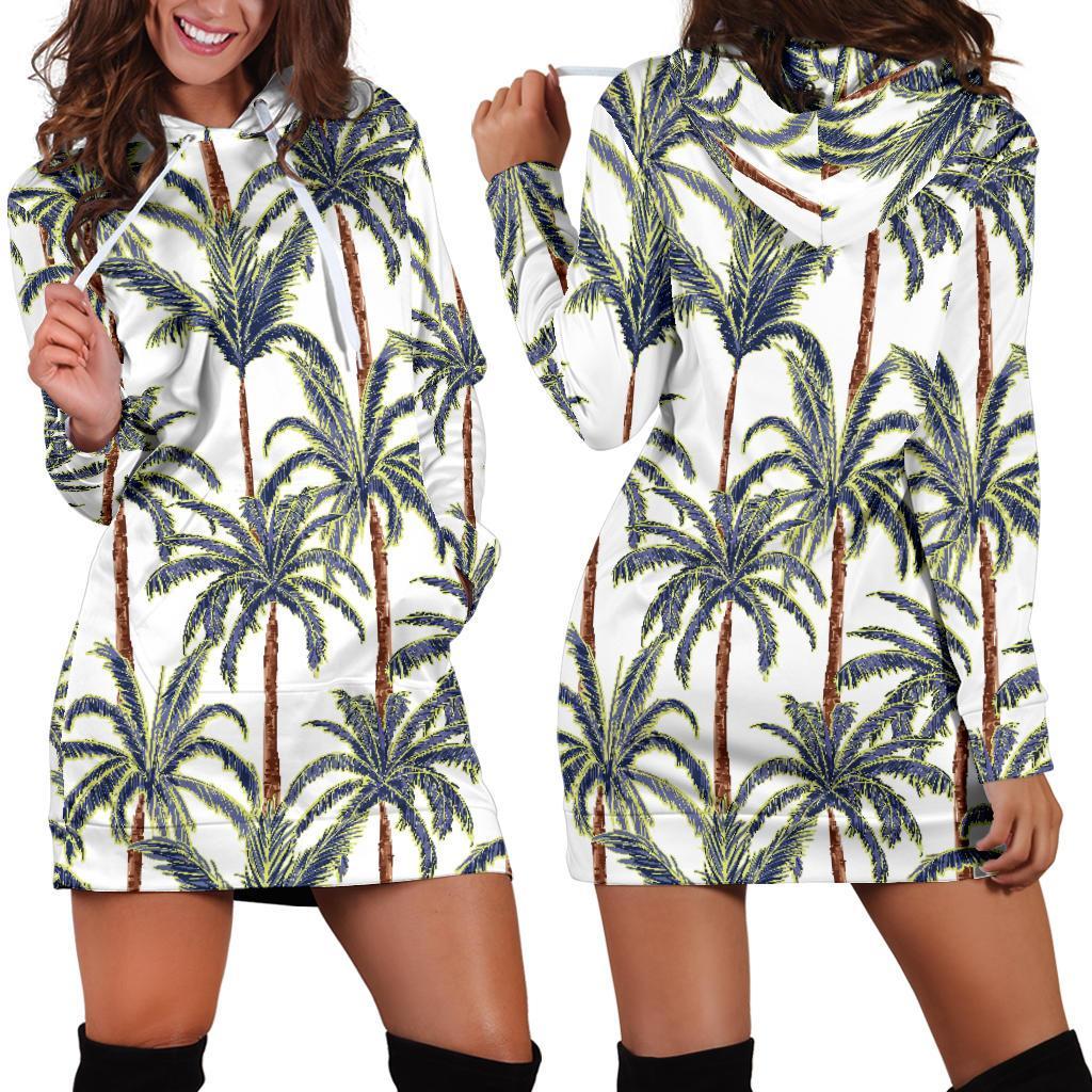 Vintage Palm Tree Beach Pattern Print Hoodie Dress GearFrost