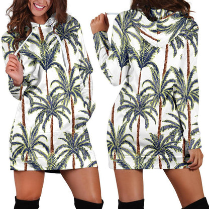 Vintage Palm Tree Beach Pattern Print Hoodie Dress GearFrost