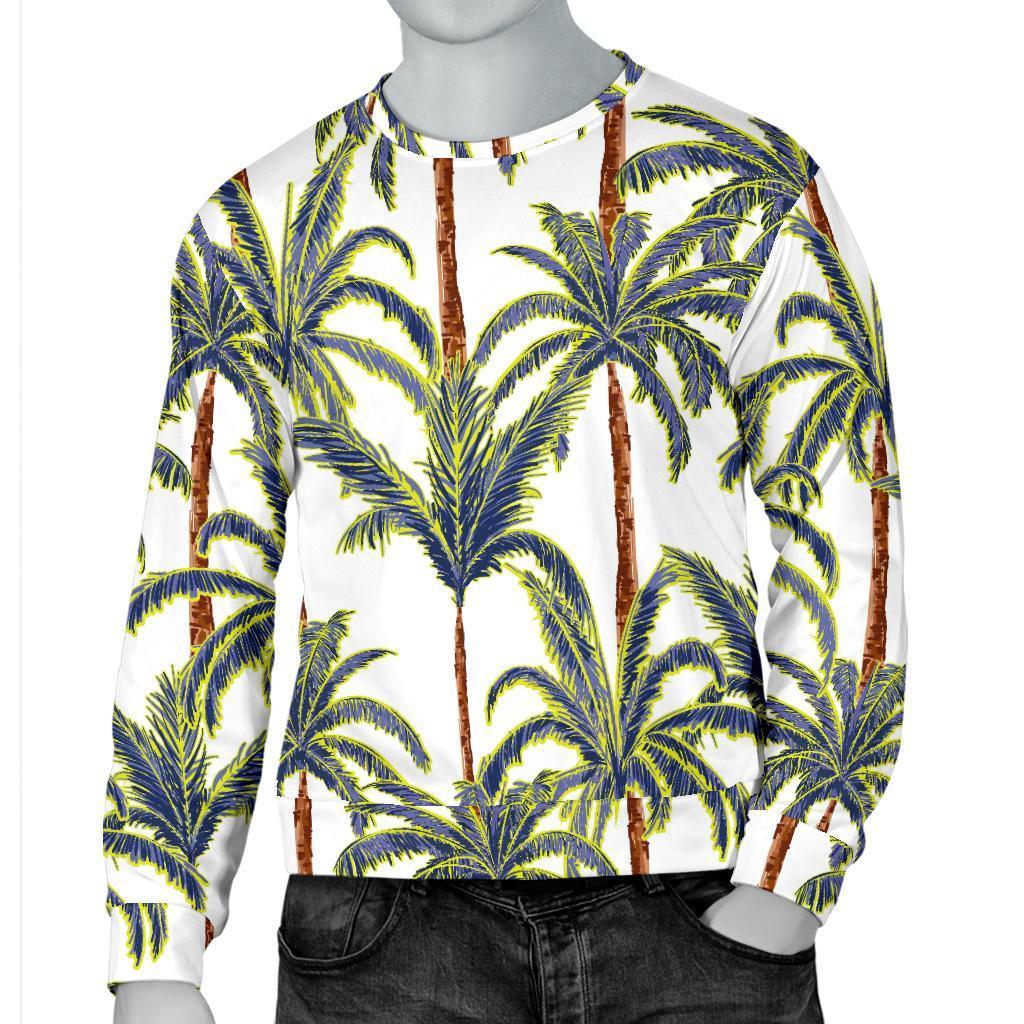 Vintage Palm Tree Beach Pattern Print Men's Crewneck Sweatshirt GearFrost