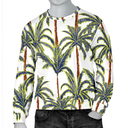 Vintage Palm Tree Beach Pattern Print Men's Crewneck Sweatshirt GearFrost
