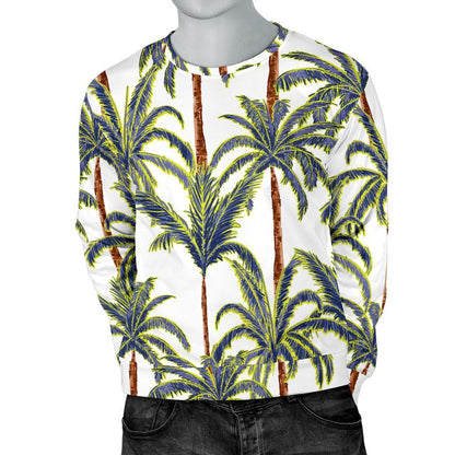 Vintage Palm Tree Beach Pattern Print Men's Crewneck Sweatshirt GearFrost