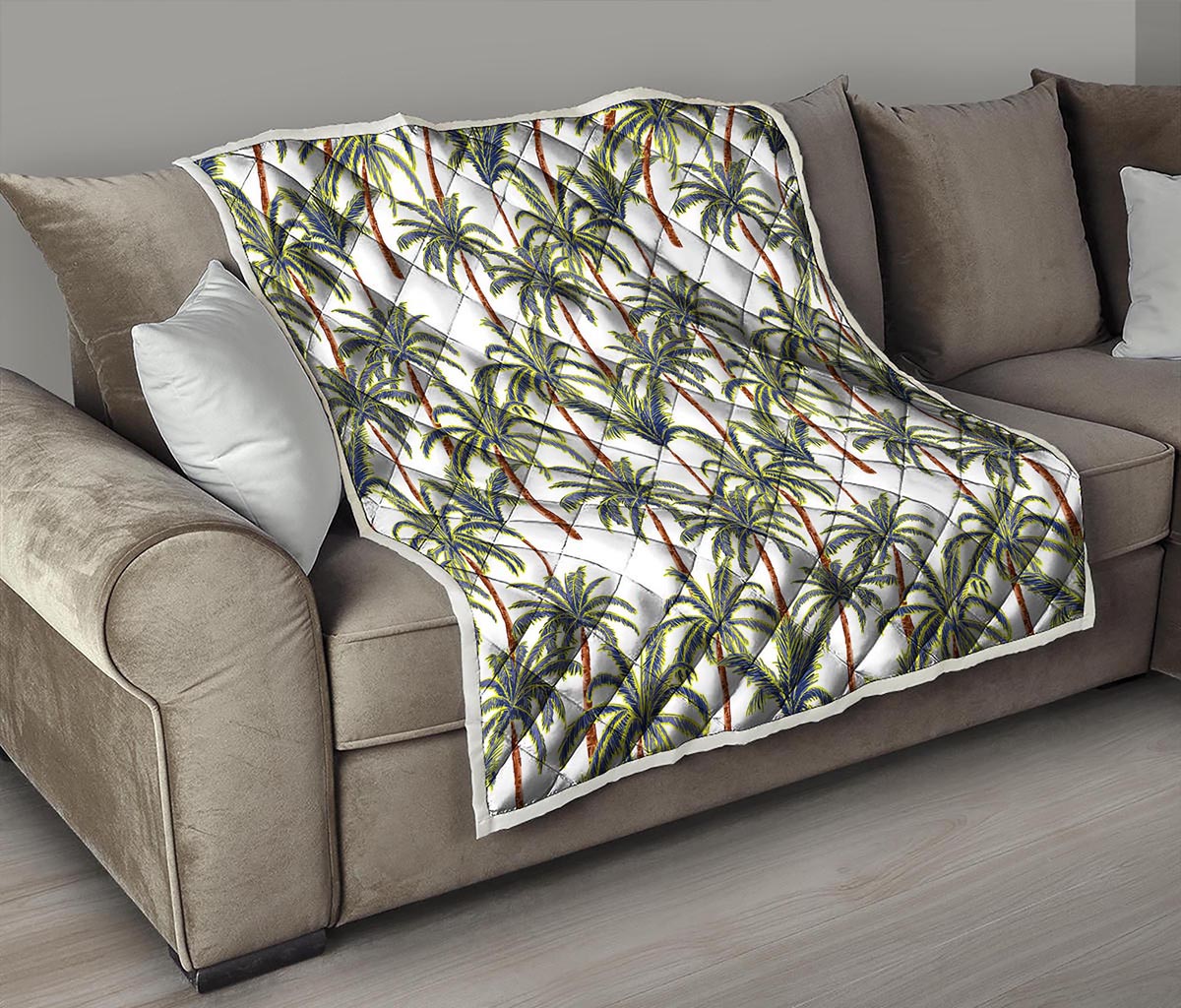 Vintage Palm Tree Beach Pattern Print Quilt