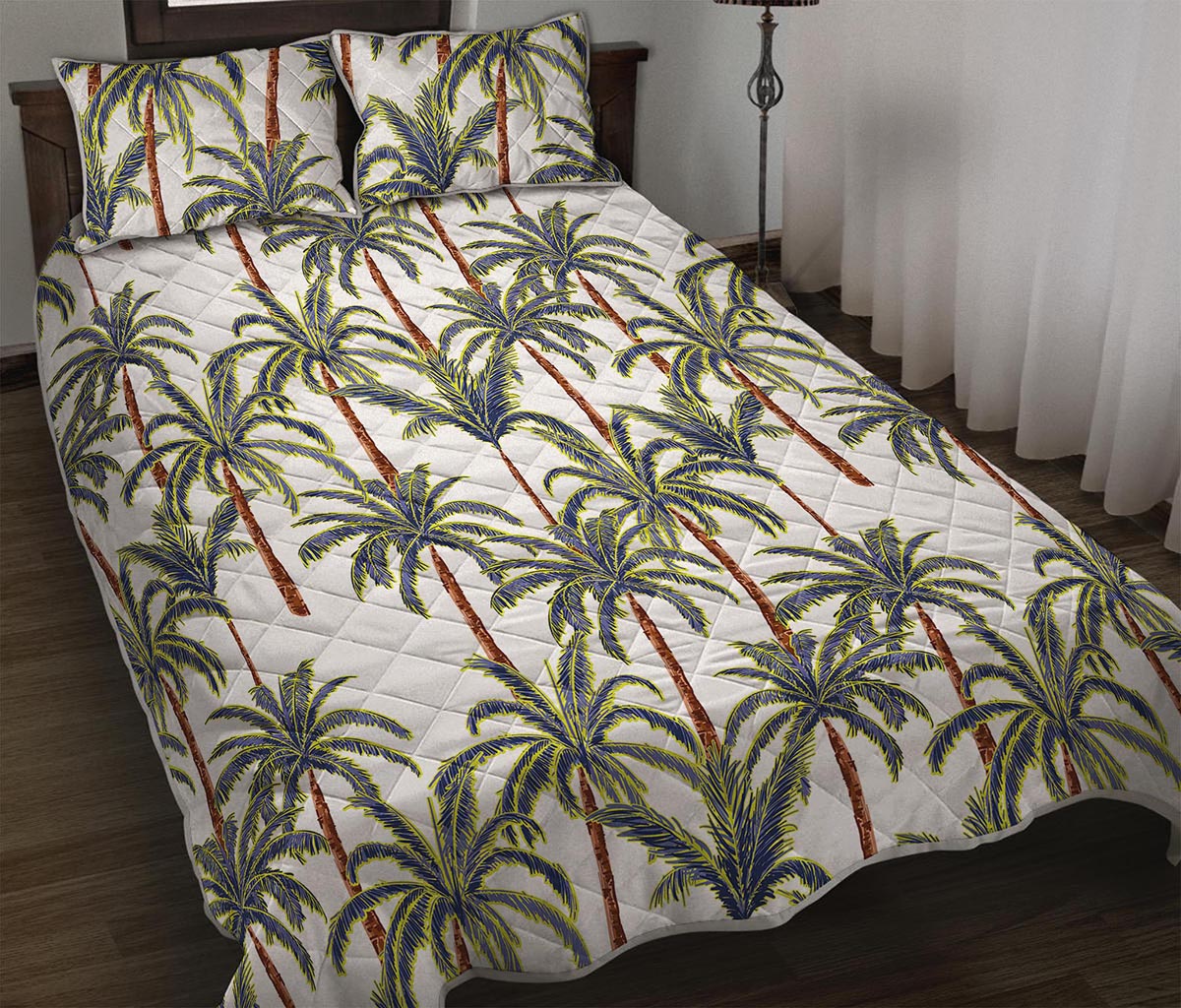 Vintage Palm Tree Beach Pattern Print Quilt Bed Set