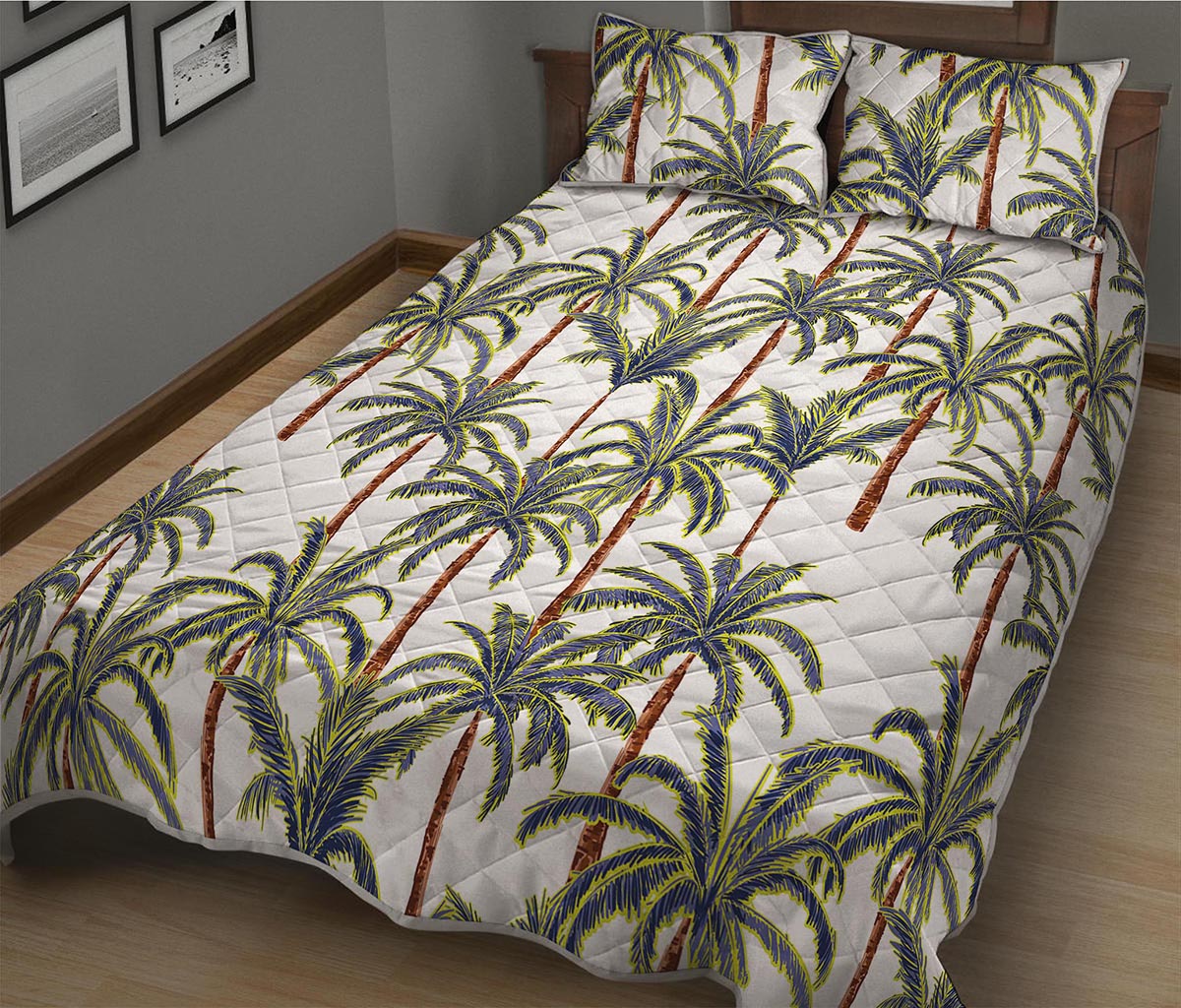 Vintage Palm Tree Beach Pattern Print Quilt Bed Set