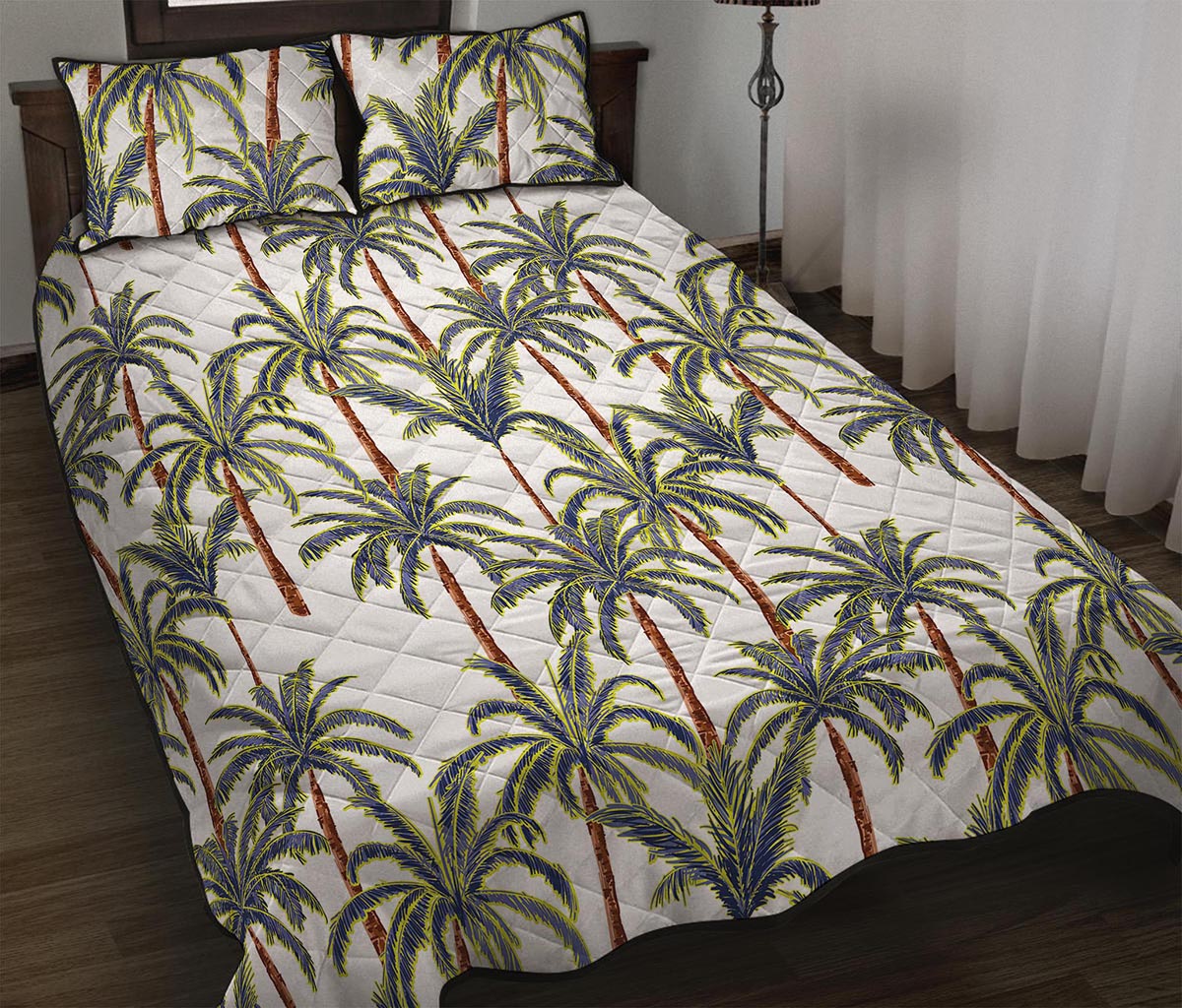 Vintage Palm Tree Beach Pattern Print Quilt Bed Set
