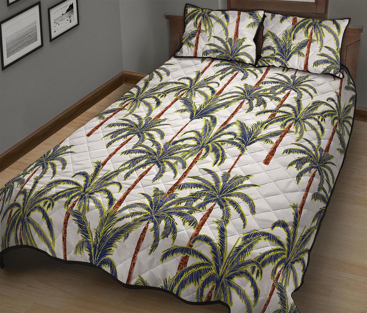 Vintage Palm Tree Beach Pattern Print Quilt Bed Set