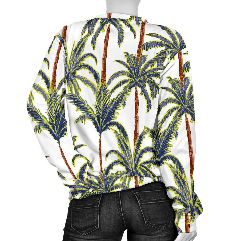 Vintage Palm Tree Beach Pattern Print Women's Crewneck Sweatshirt GearFrost