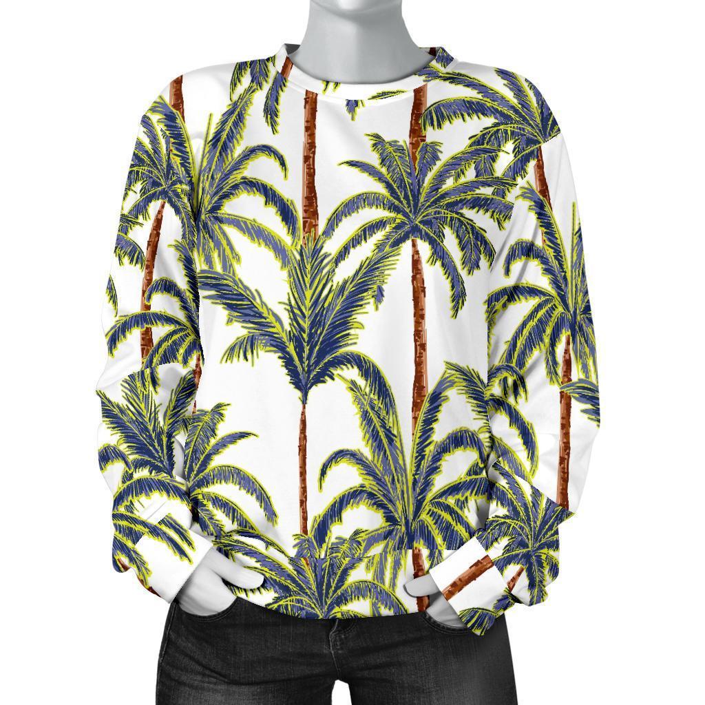 Vintage Palm Tree Beach Pattern Print Women's Crewneck Sweatshirt GearFrost